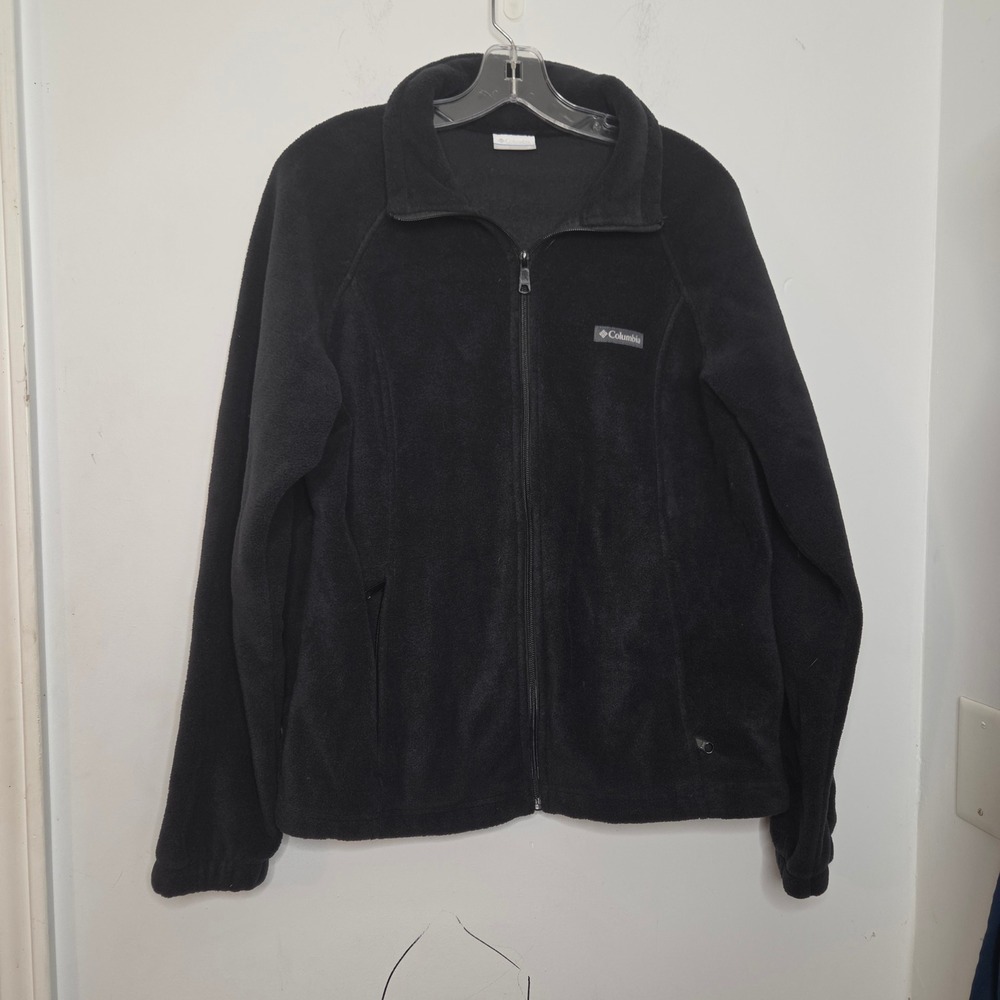 Columbia Womens XL Black Full‎ Zip Fleece Jacket Mock Neck Outdoor Layering